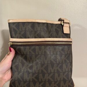 Michael Kors Monogram Signature Elegant Brown Crossbody Bag